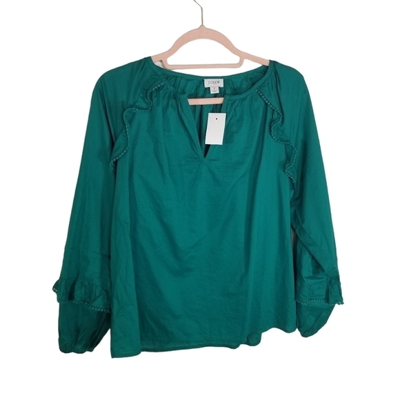 J. Crew Factory green long sleeve peasant ruffle shirt new - Picture 1 of 7
